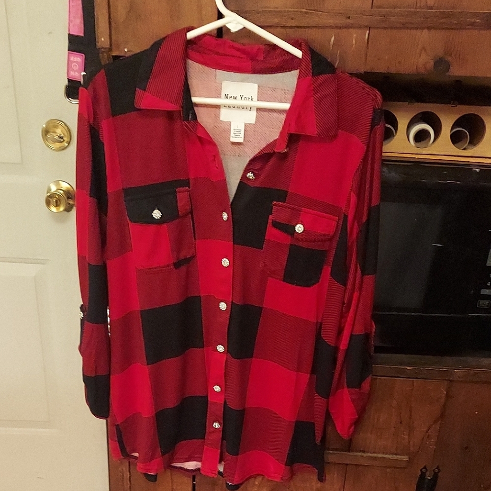 Red and Black Plaid Button-Up Shirt